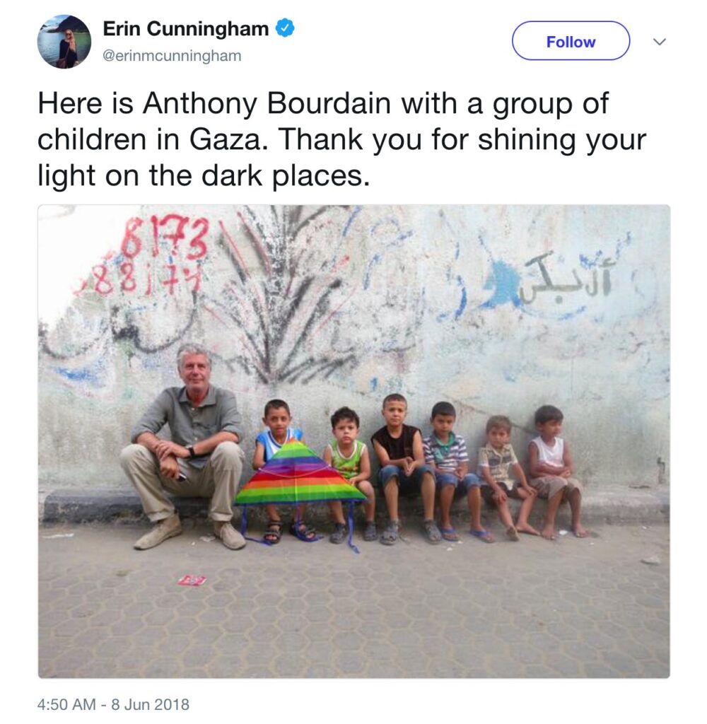 Anthony Bourdain with a group of children in Gaza