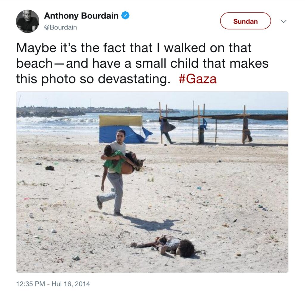 Anthony Bourdain tweet about Gaza