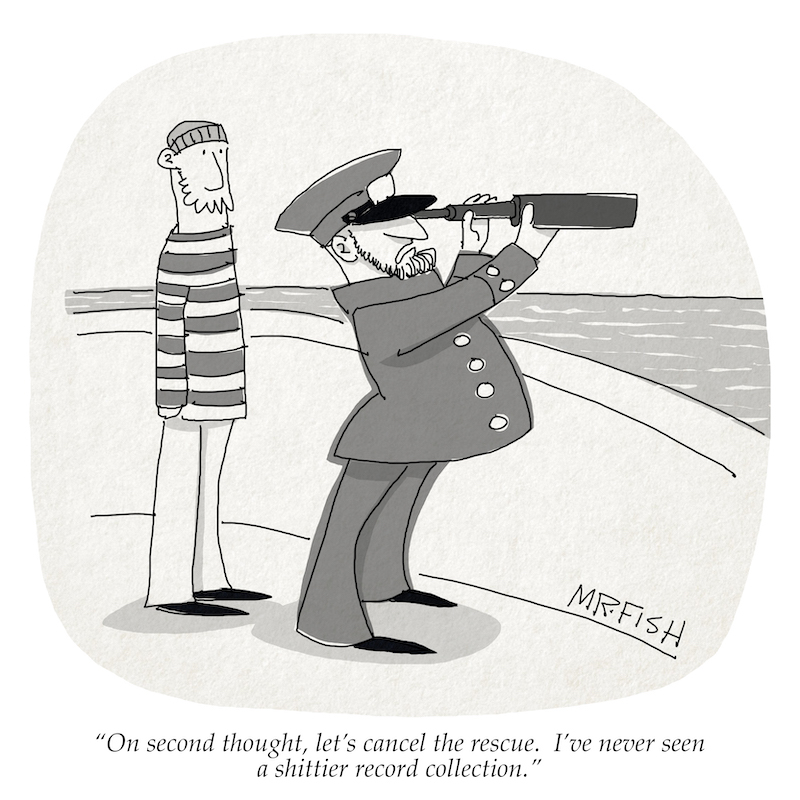 Cartoon of a captain looking out onto the sea