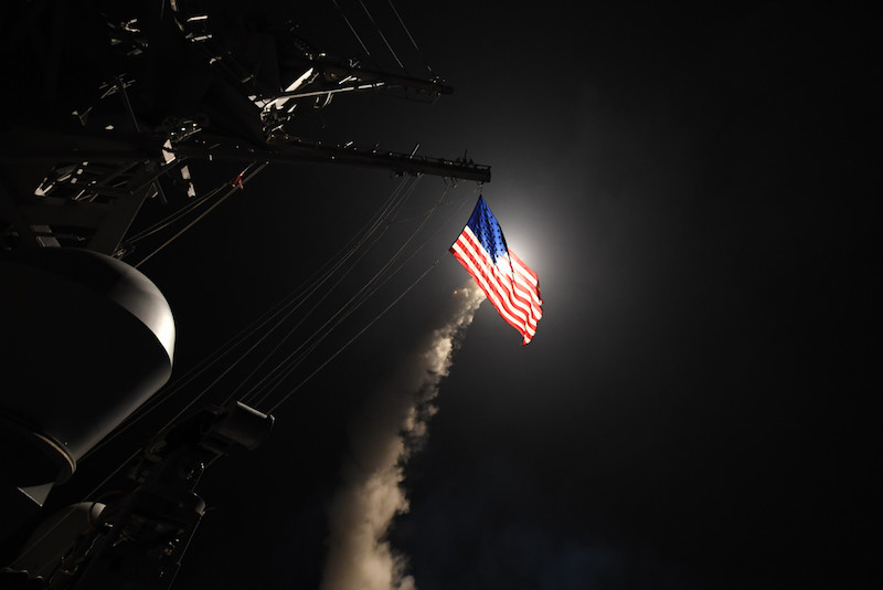 Guided missile launch from U.S. Navy ship toward Syria