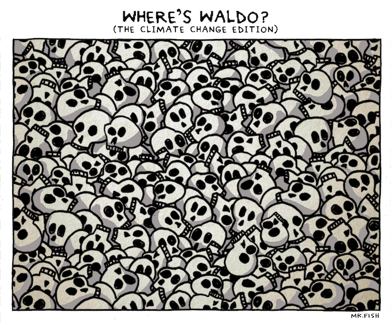 Cartoon of a pile of skulls