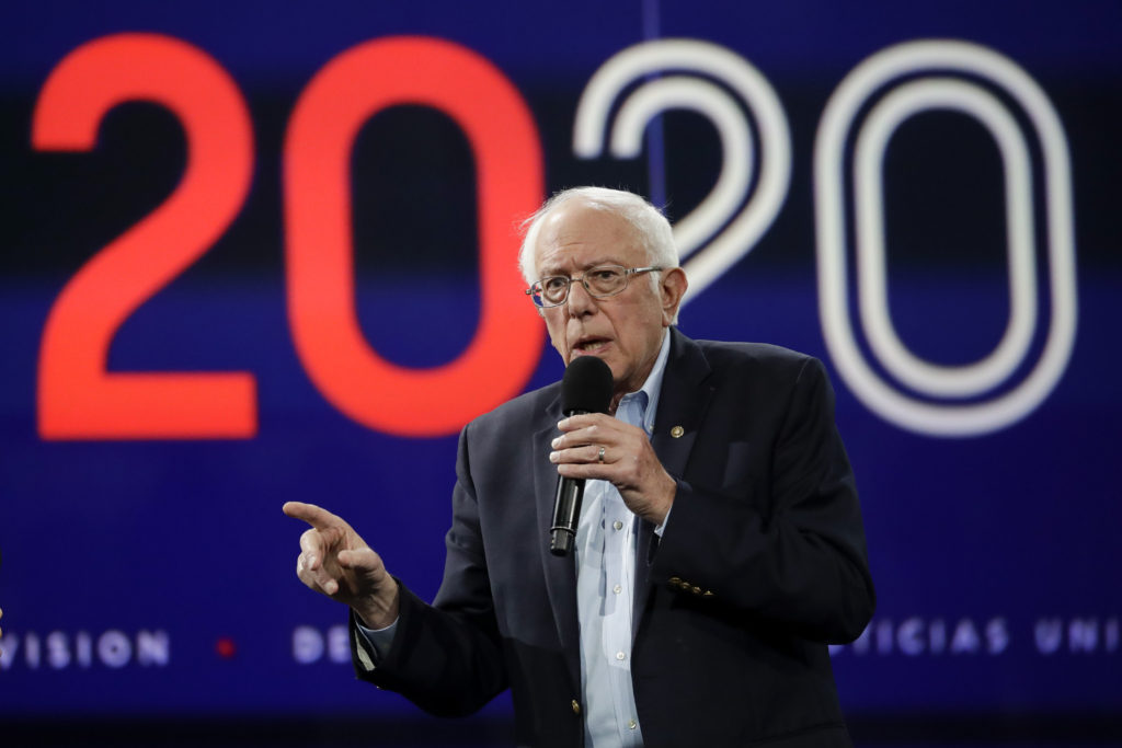 Sen. Bernie Sanders, I-Vt., speaks during a presidential forum hosted by Univision in Long Beach, Calif. Saturday.