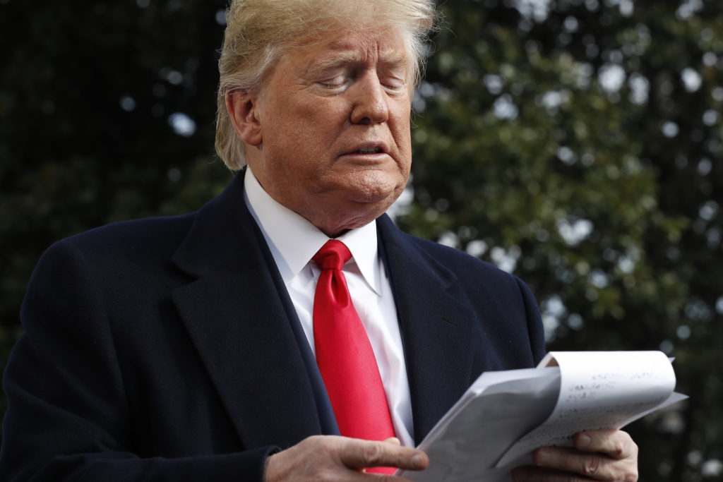 President Donald Trump addresses the media.