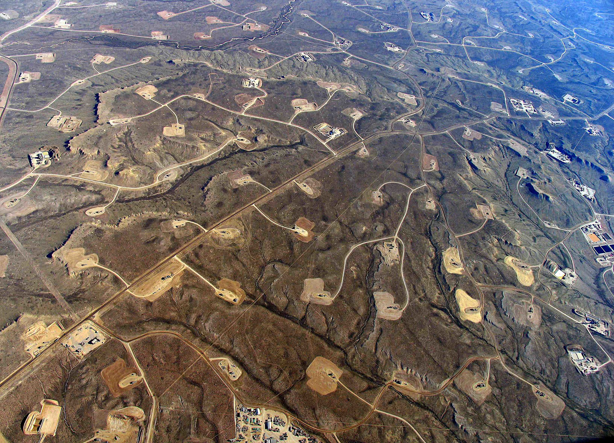 A dense web of roads connects a series of fracking sites.