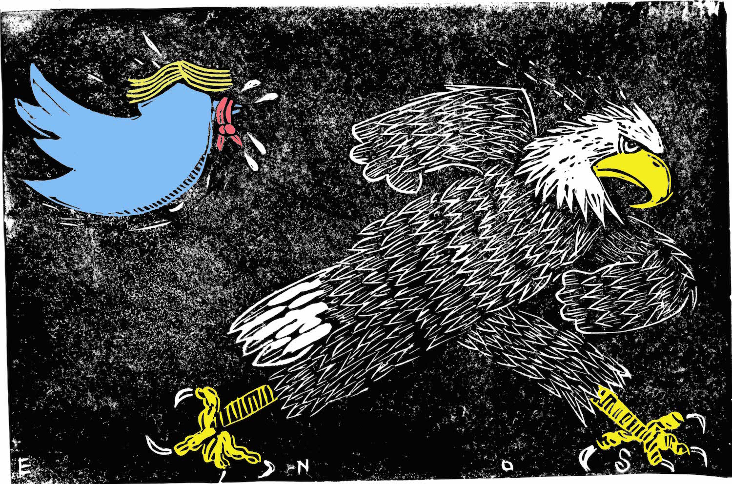 a cartoon of trump tweeting and the bald eagle