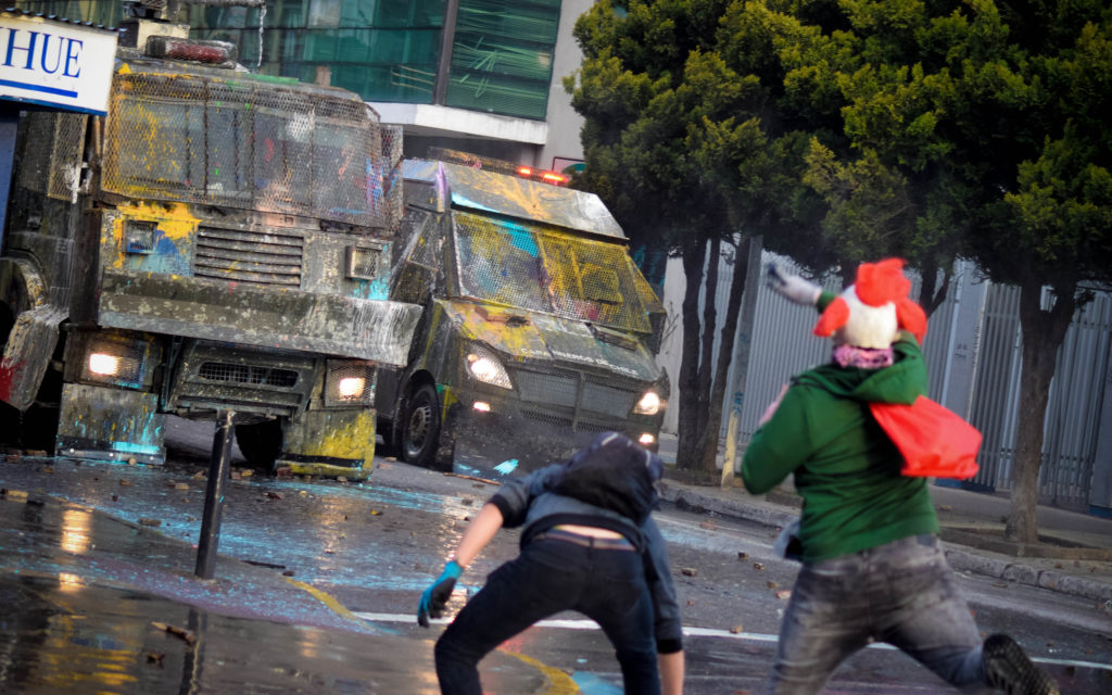 Demonstrators take to the streets in Chile.