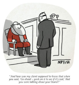 Cartoon of Santa Claus in court