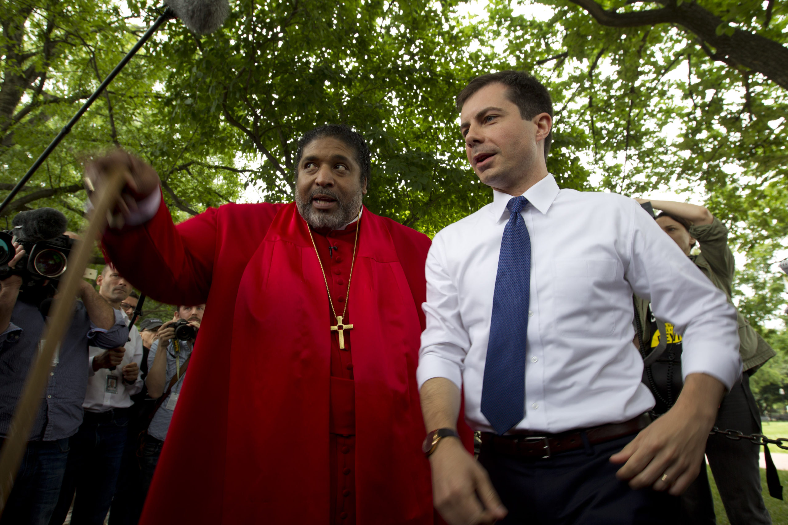 Rev. William Barber with South Bend, Ind., Mayor Pete Buttigieg.