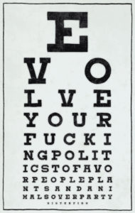 Cartoon with text that looks like an eye chart
