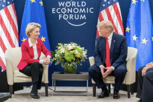 President Trump, right, meets with President of the European Commission Ursula von der Leyen at the World Economic Forum’s 2020 summit in Davos, Switzerland.