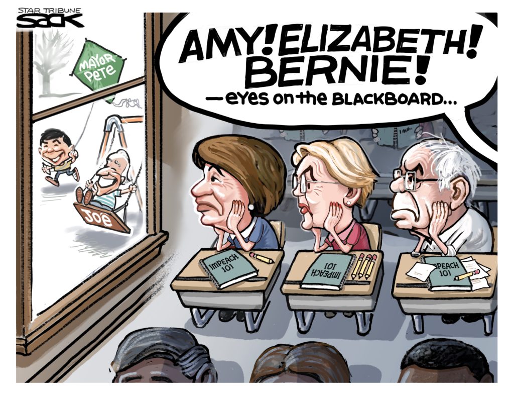 A political cartoon about Democratic senators running for office.