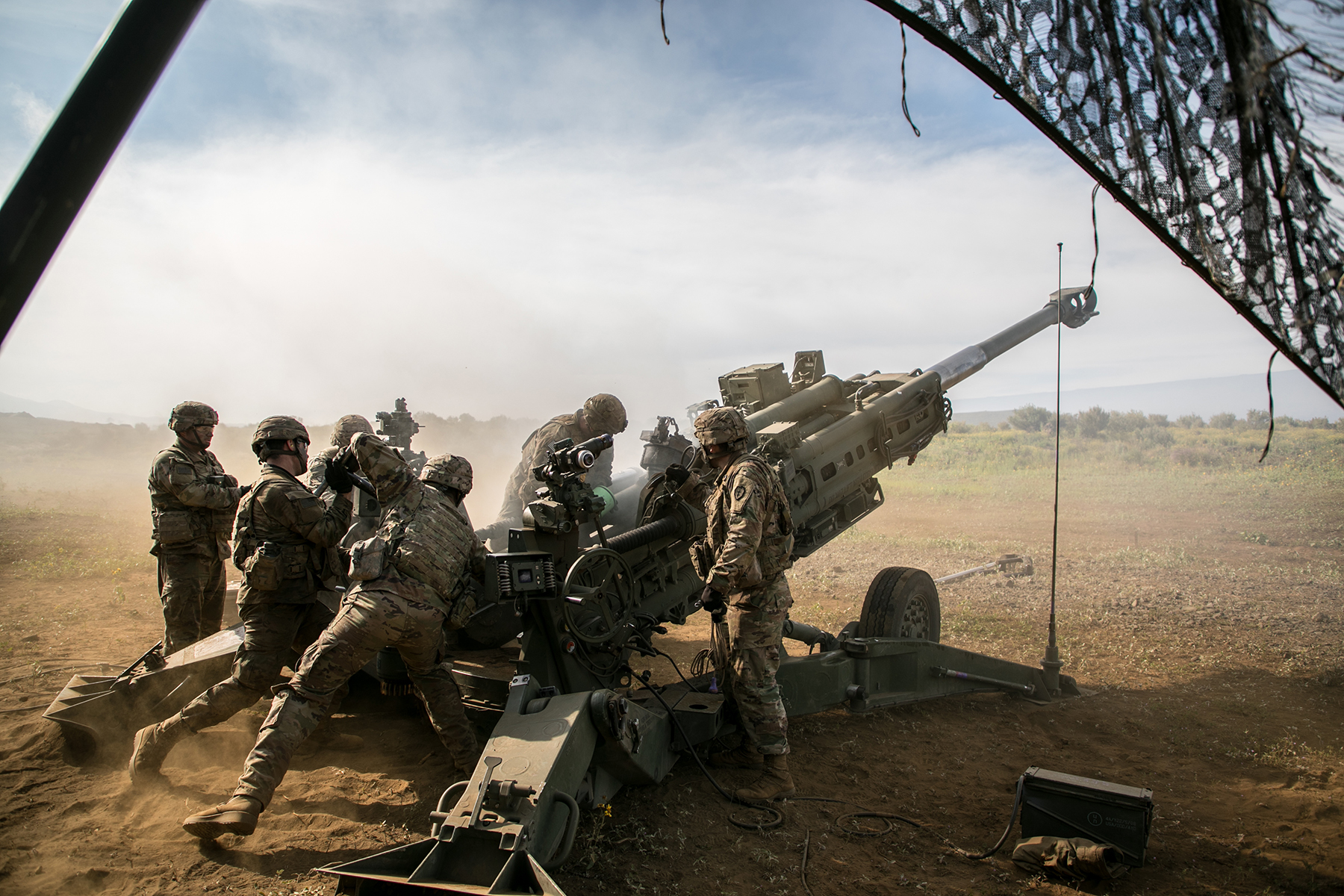 U.S soldiers operating a weapon.