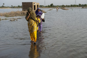 People fleeing floods in Pakistan.
