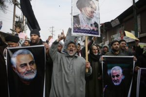 Kashmiri Shiite Muslims protest following a U.S. airstrike that killed Iranian Revolutionary Guard Gen. Qassem Soleimani.