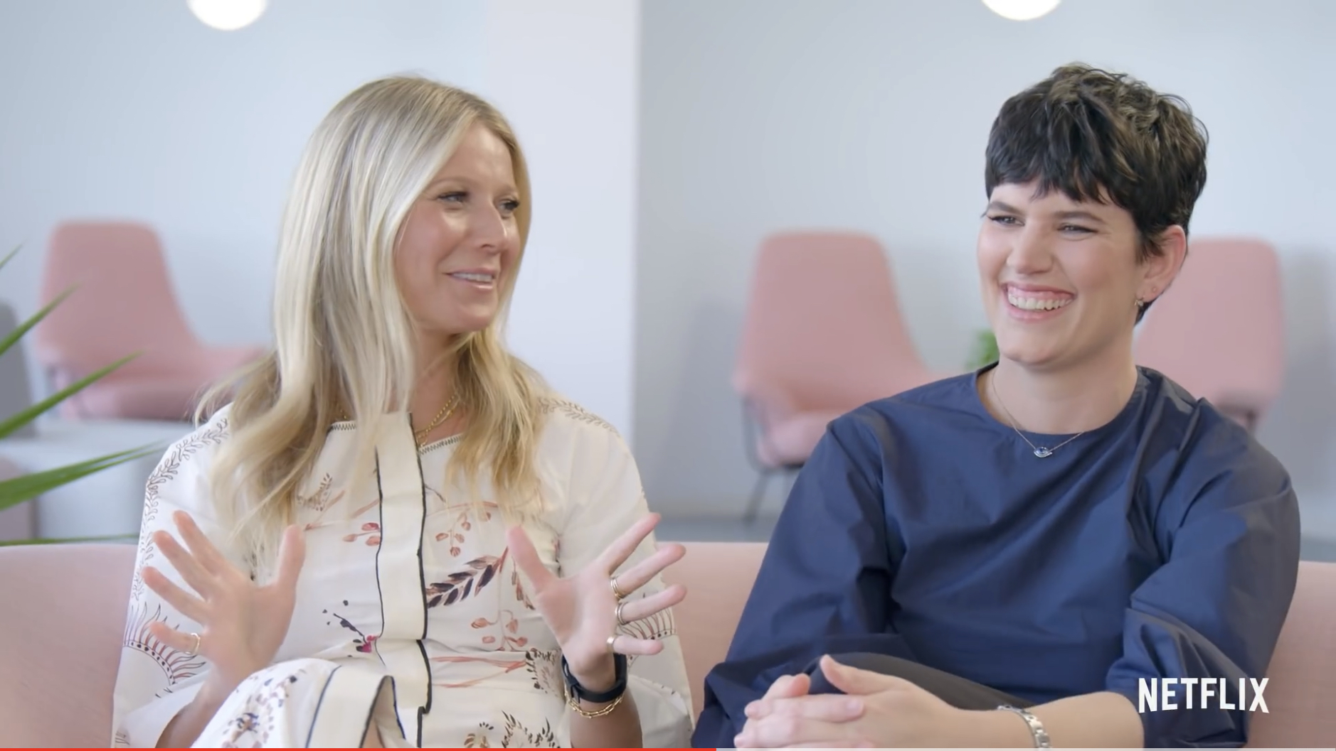 Gwyneth Paltrow and a colleague appear in their Goop-themed Netflix show