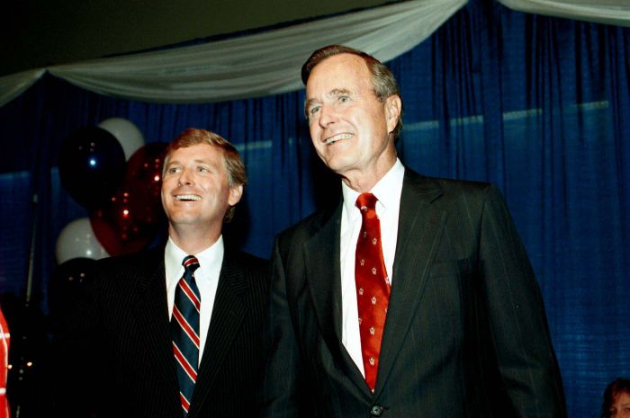 President George H.W. Bush, right, with Vice President Dan Quayle.