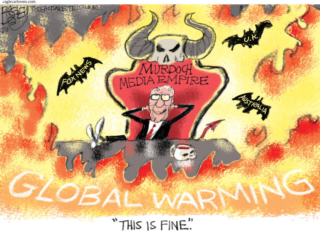 A cartoon about Rupert Murdoch and global warming.