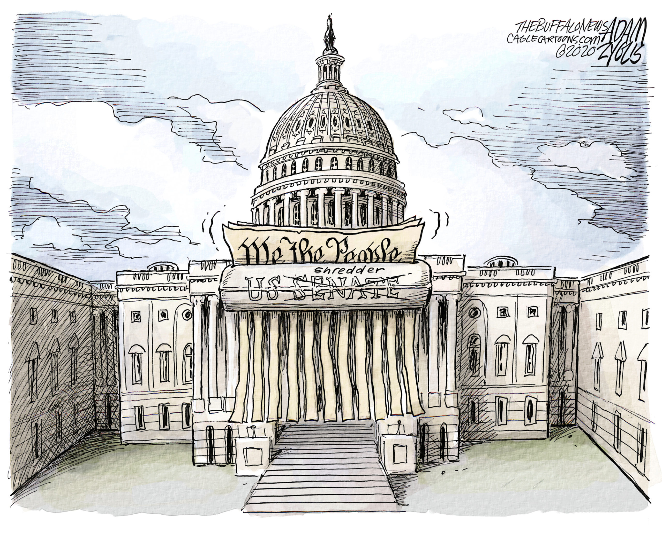 A cartoon about the Senate's impeachment trial of Donald Trump.