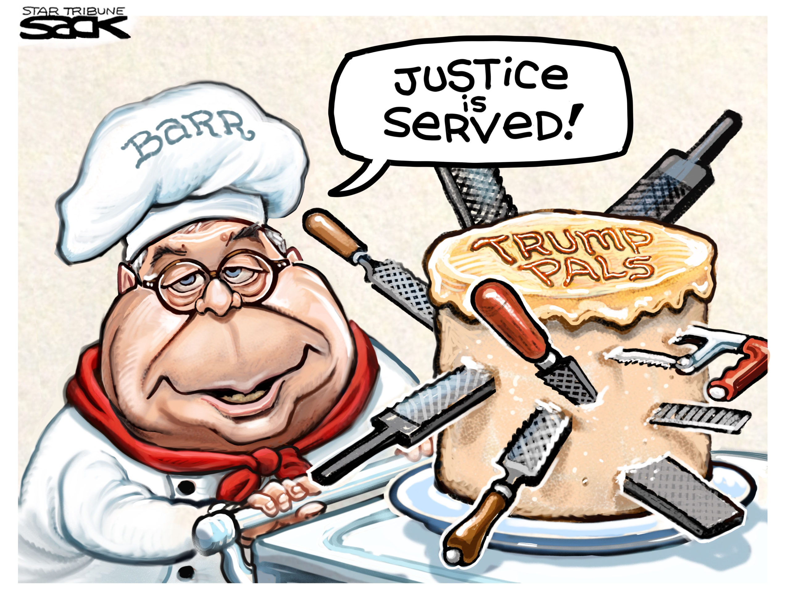 A cartoon about Attorney General William Barr.