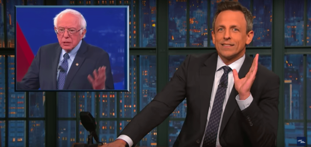 Seth Meyers talking about Bernie Sanders.