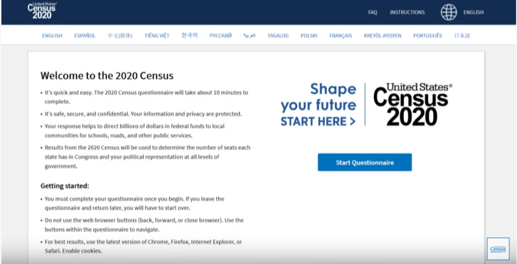 2020 census website launch YouTube screenshot