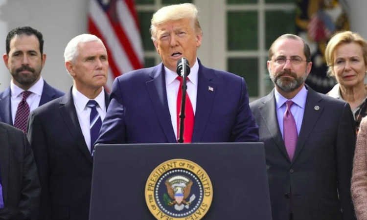 President Trump, Vice President Pence, and Members of the Coronavirus Task Force at a press conference at the White House Rose Garden on March 13, 2020 (Photo: U.S. State Department)