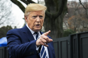 President Donald Trump addresses the media at the White House Tuesday.